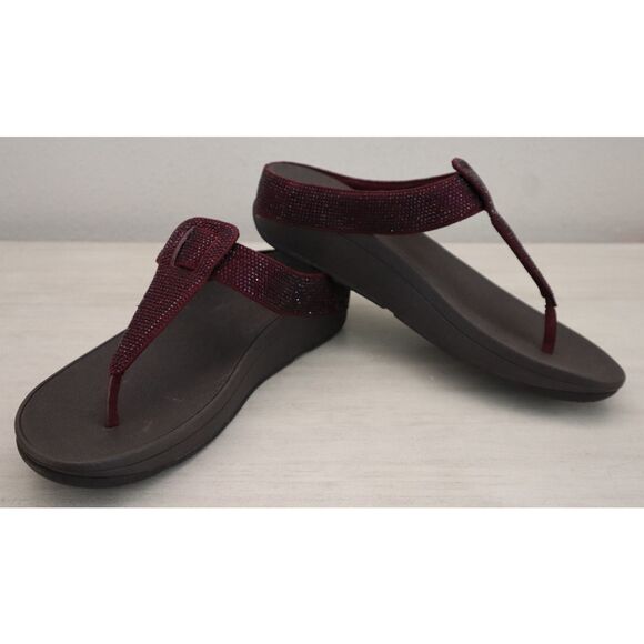 FitFlop Women's Sz 10 Wild Aubergine/Burgundy Isabelle Toe Post Sandals - Picture 13 of 16